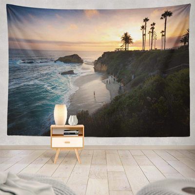 California Beach Tapestry,Surf Tapestry,Sunset Tapestry,Wall Hanging Sunset Beach Orange Landscape People Sunset Wall Tapestry for Bedroom Living Room Tablecloth Dorm 60X80 Inches