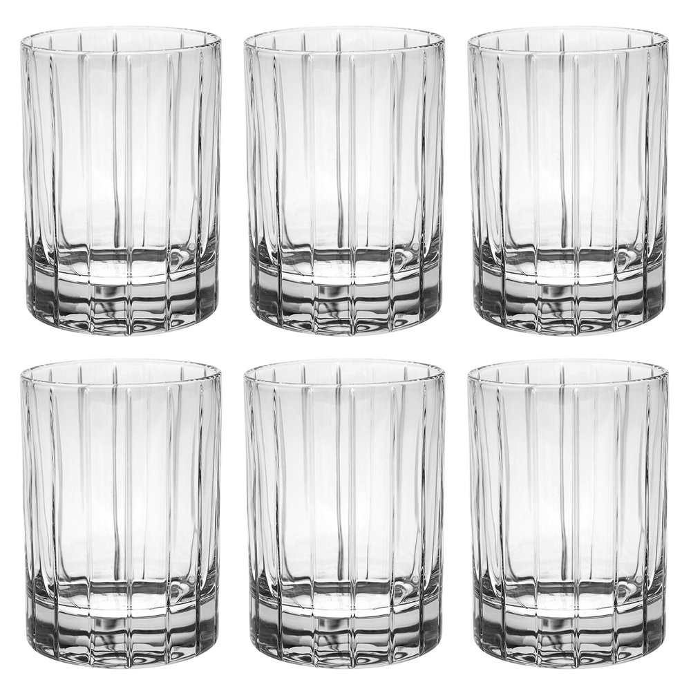 Barski - European Quality Glass - Crystal - Set of 6 - Double Old Fashioned Tumblers - DOF - 13 oz. - with Classic Clear Striped Design - Glasses are Made in Europe