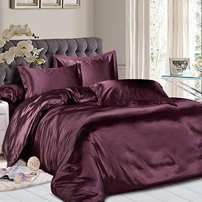 Reliable Bedding Silk Satin Sheets Set | Silk Satin Sheets Set Full XL | Full XL Sheets Set Wine | Silk Fitted Sheet 26 Inch Deep Pocket | 4 Pc Sheet Set | Silk Flat Sheet & Pillowcases Set.