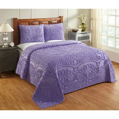 Better Trends Chenille Bedspreads Twin Size, Lavender 100% Cotton Chenille Medallion Design Tufted Bedding Coverlet Soft Lightweight, 96"x110" with 1 PC Sham 2 Pieces Set Trevor Collection