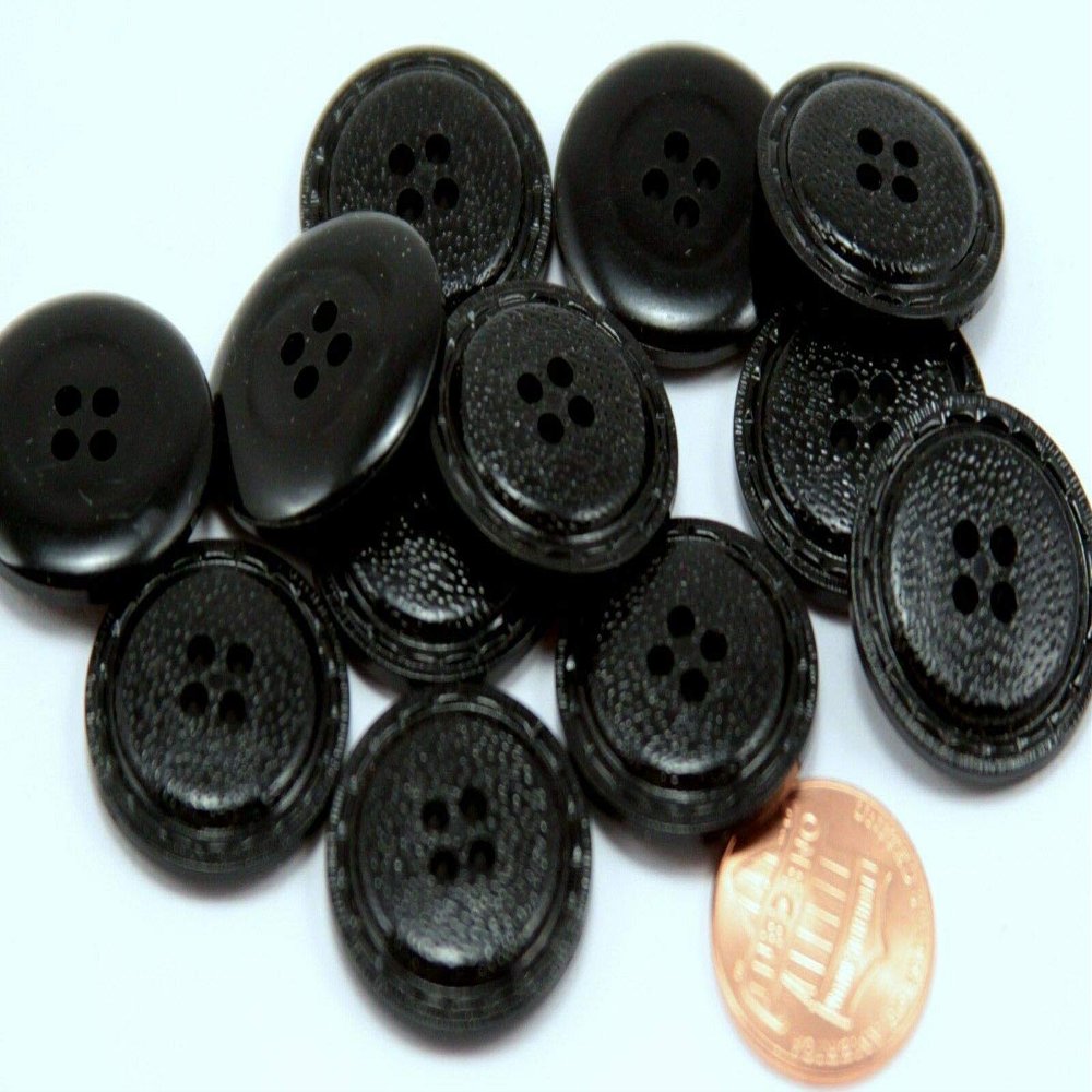 12 Shiny Black Leather Look Domed Plastic Coat Buttons 7/8" 23MM # 6232
