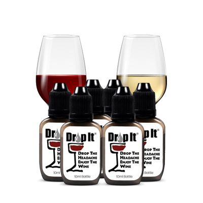 Drop It Wine Drops, Original - 10 mL, 6 Pack - Naturally Reduces Sulfites & Tannins in Red, White & Sparkling Wines - Portable, Easy to Use - Treats Up to 55 Glasses/9 Bottles of Wine Each - USA Made