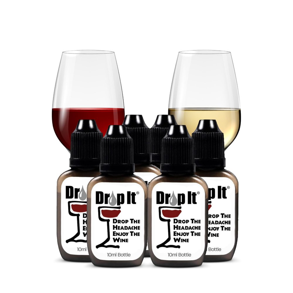 Drop It Wine Drops, Original - 10 mL, 6 Pack - Naturally Reduces Sulfites & Tannins in Red, White & Sparkling Wines - Portable, Easy to Use - Treats Up to 55 Glasses/9 Bottles of Wine Each - USA Made