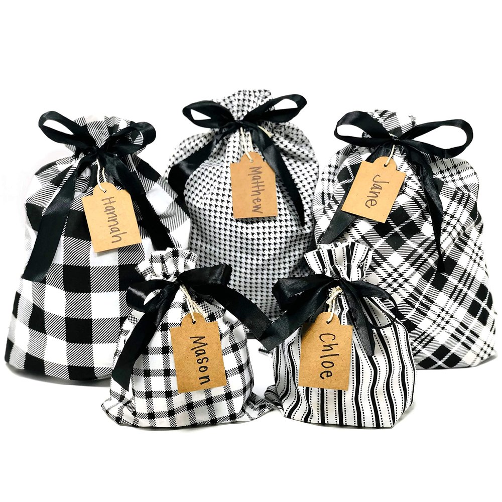 Appleby Lane Fabric Gift Bags (Standard Set, Plaids & Stripes) Set of 5 100% Cotton bags, three 16"x12" and two 10"x8"