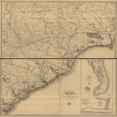 18" x 24" 1865 Map of Part of The Military Department of The South Embracing Portions of Georgia & South Carolina & Part of The Military Department of North Carolina