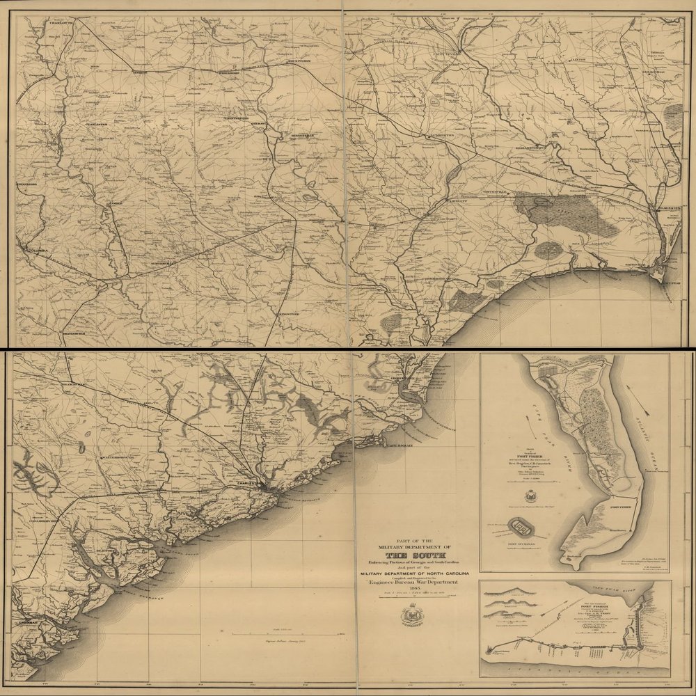 18" x 24" 1865 Map of Part of The Military Department of The South Embracing Portions of Georgia & South Carolina & Part of The Military Department of North Carolina
