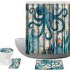 Amagical Sea World Pattern 16 Piece Bathroom Mat Set Shower Curtain Animal Octopus Print Non Slip Blue Bath Mat Pedestal Rug Lid Toilet Cover Fabric Waterproof Shower Curtain with 12 Hooks view 1