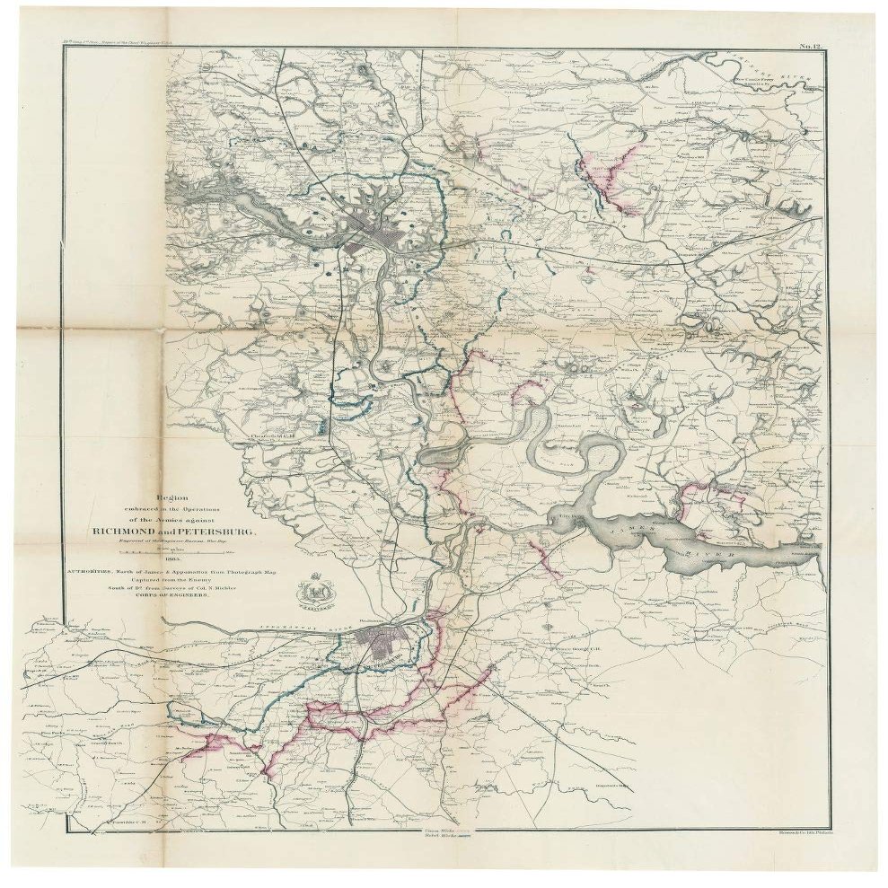 16" x 24" 1865 Map of Region Embraced in The Operations of The Armies Against Richmond & Petersburg