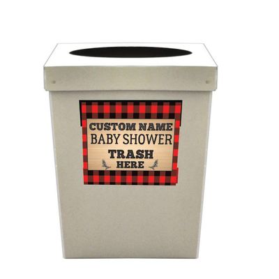 VICTORYSTORE Custom Lumberjack Baby Shower Large Trash Cans - Disposable and Recyclable Cardboard 4 Side Printing with Lid Buffalo Plaid Design (5)