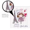 Amagical Paris Eiffel Tower Decor 3 Piece Bathroom Mat Set Shower Curtain Set A Little Girl Holding Balloons Hearts a Cloud and Tower Bath Mat Contour Mat Waterproof Shower Curtain 12 Hooks view 2