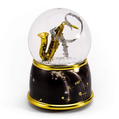 MusicBoxAttic Music Theme Saxophone with Painted Base Musical Water/Snow Globe - Many Songs to Choose - Let It Snow