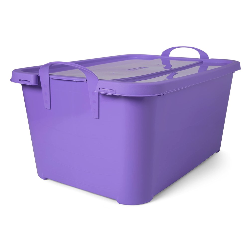 Life Story 12 Pack Light Duty Stackable Storage Bin, 55 Quart Home Organizer, Versatile Lightweight Locking Bins with Carrying Handles, Purple