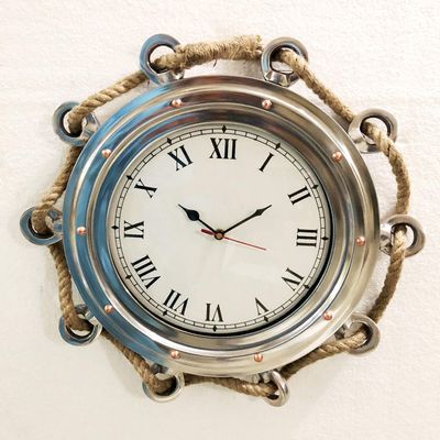 16" Antique Marine Jute Rope Ship Porthole Clock Nautical Wall Clock Home Decor