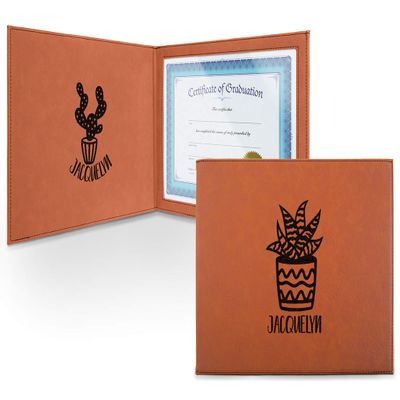 Personalized Cactus Leatherette Certificate Holder - Front and Inside