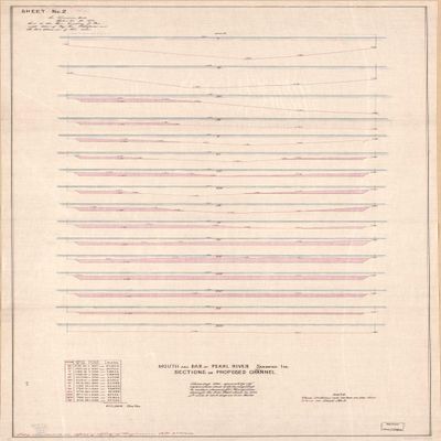 12" x 24" 1873 Map of Mouth & Bar of Pearl River Sandwich Ids Sections of Proposed Channel