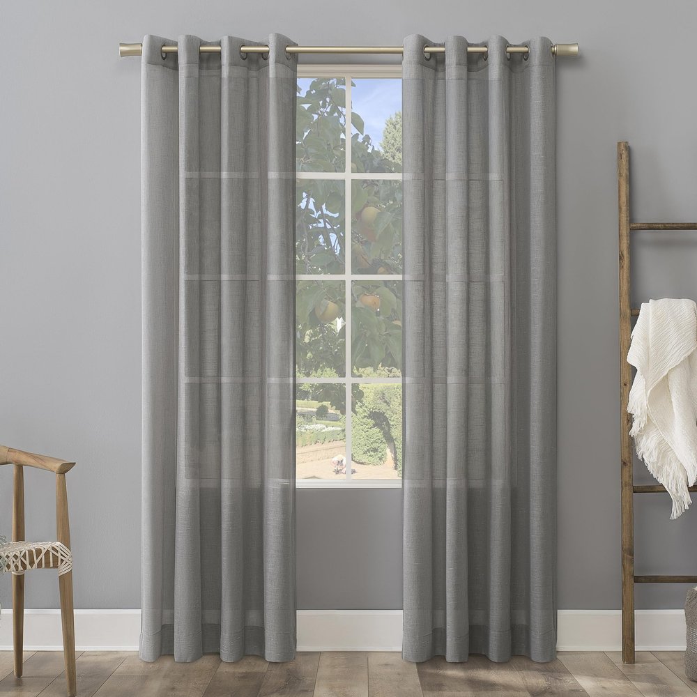 Archaeo Slub Textured Linen Blend Grommet Top Curtain, 52" x 84", Gray