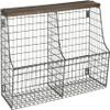 Spectrum Double Bin Hanging Wire Basket with Wood Top Shelf for Entryway Kitchen or Bathroom Storage, Industrial Gray Rustic Wood and Wire Wall Basket Shelf Wall Mount Organizer with 2 Storage Bins view 1