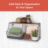 Spectrum Double Bin Hanging Wire Basket with Wood Top Shelf for Entryway Kitchen or Bathroom Storage, Industrial Gray Rustic Wood and Wire Wall Basket Shelf Wall Mount Organizer with 2 Storage Bins view 3
