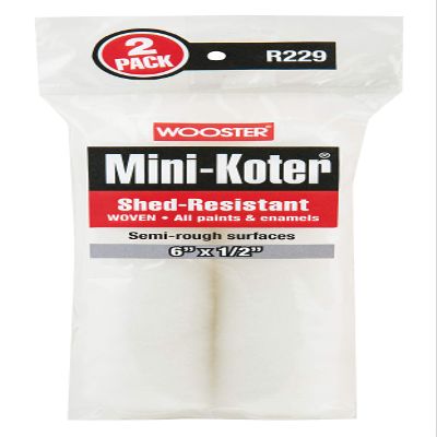 Wooster R229-6 Mini-Koter Shed-Resistant Woven Paint Roller Cover 1/2" Nap 6" 2-Pack