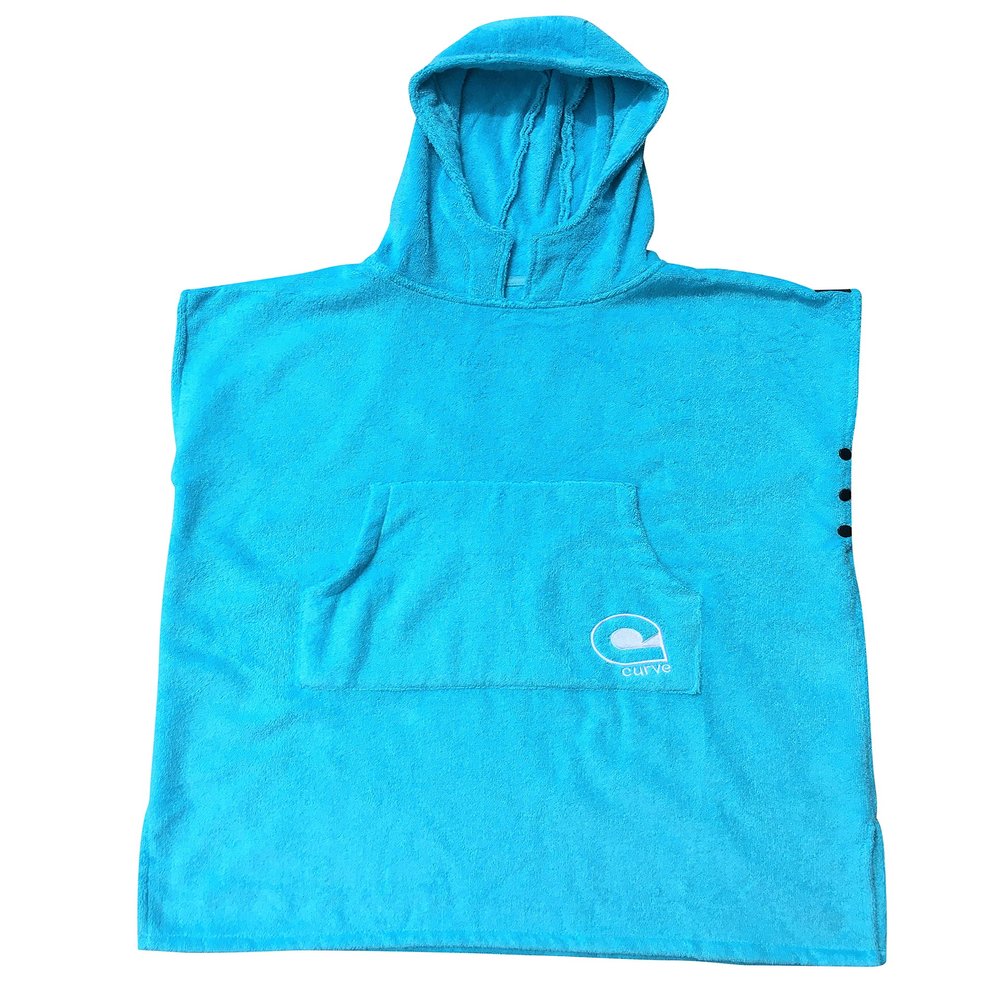 Curve Kids Swimming Robe Surf Beach Poncho in 100% Cotton Hooded Towel w Adjustable Sleeves (Aqua, Child)