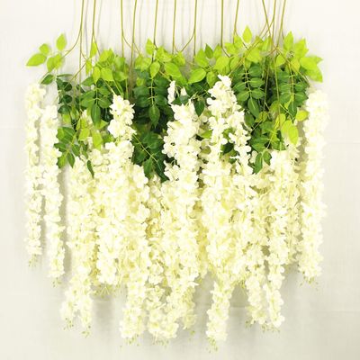 3.6 Feet Long Artificial Fake Wisteria Vine Ratta Hanging Garland Silk Flowers String Home Party Wedding Decor (Package of 12pcs) (White)