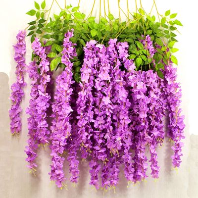3.6 Feet Long Artificial Fake Wisteria Vine Ratta Hanging Garland Silk Flowers String Home Party Wedding Decor (Package of 12pcs) (Purple)