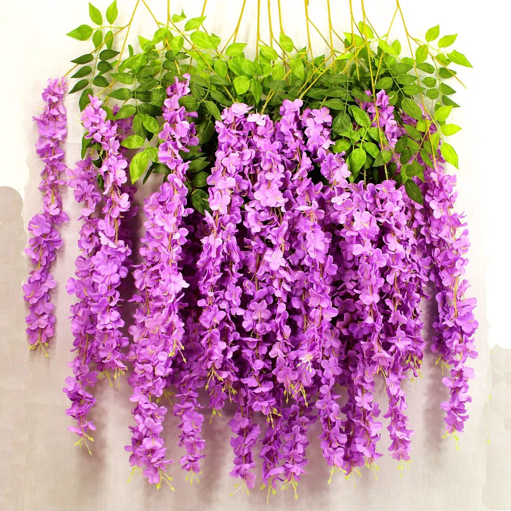 3.6 Feet Long Artificial Fake Wisteria Vine Ratta Hanging Garland Silk Flowers String Home Party Wedding Decor (Package of 12pcs) (Purple)