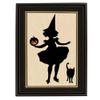 Antique Framed Witch with Pumpkin and Cat Paper Silhouette Handmade Paper Silhouette Halloween Wall Art - 10" x 12" view 1