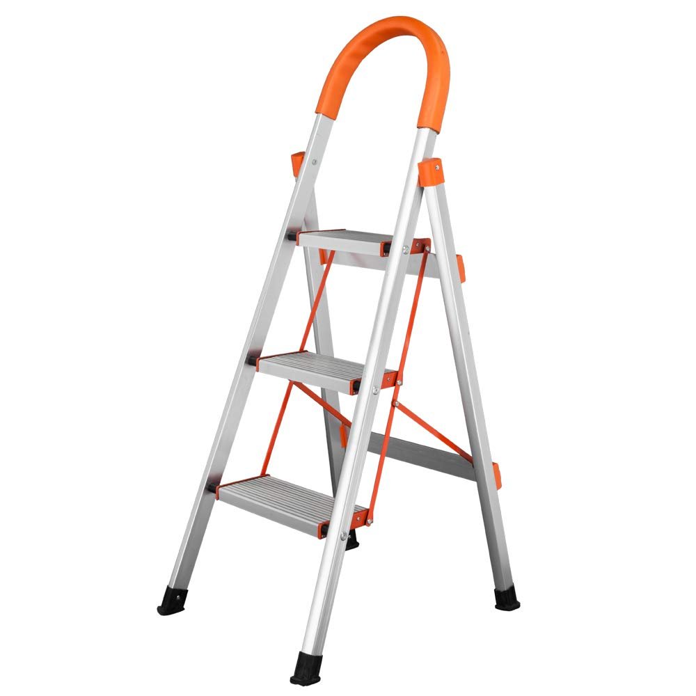 ThxTank Non-Slip 3-Step Aluminum Ladder Folding Platform Stool 330 lbs Load Capacity Orange