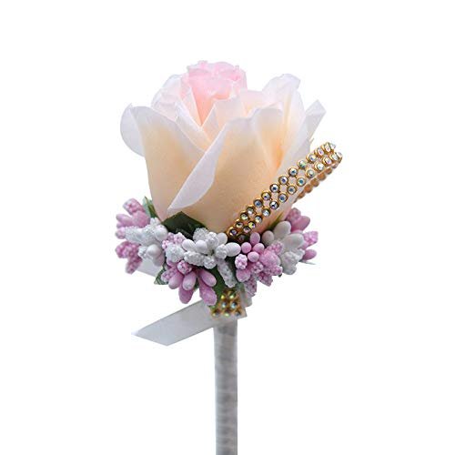 KUKISHOP 2 PCS Wedding Boutonniere Artificial Flower Groom Groomsman Corsage Rose Silk Suit for Wedding Prom Homecoming Champagne