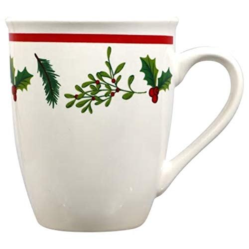 Coffee Mugs White. Set of 2 12 oz Durable Stoneware Retains Heat. Fall, Christmas & Holidays Season Inspired, Adorned with Festive Holly Leaves & Berries Great for Coffee, Tea, Juice, Water, Milk (2)