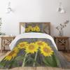 Ambesonne Sunflower Bedspread Set, Helianthus Sunflowers Against Weathered Aged Fence Summer Garden Photo, 3 Piece Decorative Bedding Coverlet and 2 Pillow Shams, Twin Size, Brown Yellow Green view 1