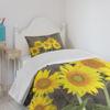 Ambesonne Sunflower Bedspread Set, Helianthus Sunflowers Against Weathered Aged Fence Summer Garden Photo, 3 Piece Decorative Bedding Coverlet and 2 Pillow Shams, Twin Size, Brown Yellow Green view 4