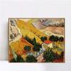 INVIN ART Framed Canvas Giclee Print Art Valley with Ploughman Seen from Above by Vincent Van Gogh Wall Art Living Room Home Office Decorations(Wood Color Slim Frame,20"x24") view 1