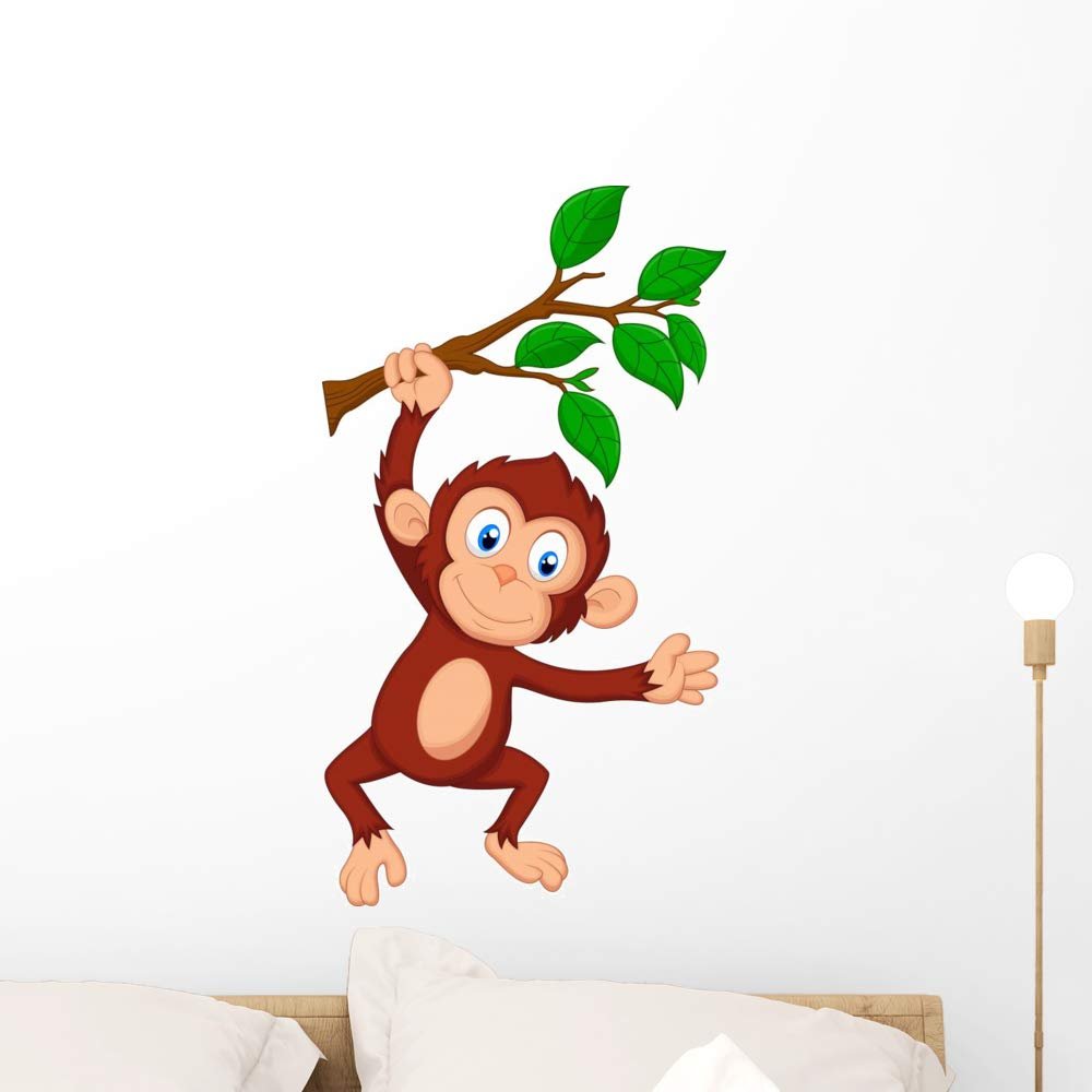 Wallmonkeys Cute Monkey Cartoon Hanging Wall Decal Peel and Stick Animal Graphics (24 in H x 13 in W) WM497279