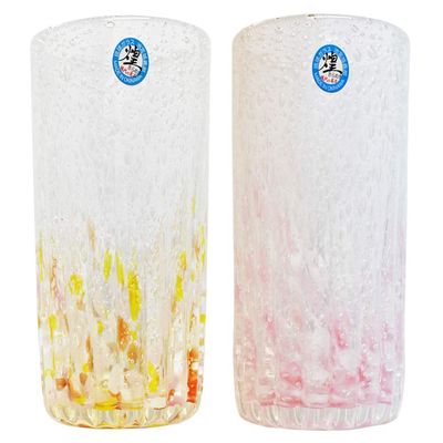 Kirakobo Line Glasses (Red/Orange, Pink) 3.1 inches (8 cm), Sea of Bubbles, Pack of 2