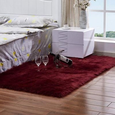 28"x71" Super Soft Faux Fur Sheepskin Area Rug Shaggy Wine Red Carpet Faux Fur Rug for Bedroom Bedside Rugs Modern Fluffy Floor Mat Window Carpet