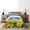 Ambesonne Sunflower Bedspread Set, Fresh Sunflowers Field Under Clear Sky Clouds Countryside Farm Picture, 3 Piece Decorative Bedding Coverlet and 2 Pillow Shams, Twin Size, Blue Green Yellow view 2