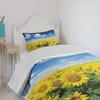 Ambesonne Sunflower Bedspread Set, Fresh Sunflowers Field Under Clear Sky Clouds Countryside Farm Picture, 3 Piece Decorative Bedding Coverlet and 2 Pillow Shams, Twin Size, Blue Green Yellow view 4
