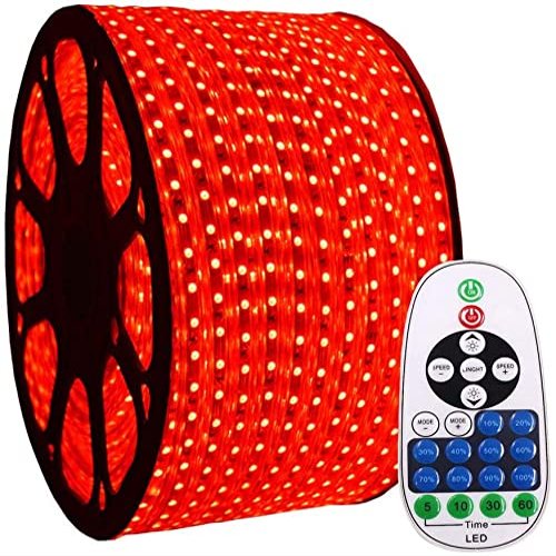 XUNATA 164ft Flexible LED Strip Lights, AC 110-120V 60 LEDs/M Dimmable Waterproof SMD 5050 LED Rope Light with Remote Controller for Party Home Decoration (Red)