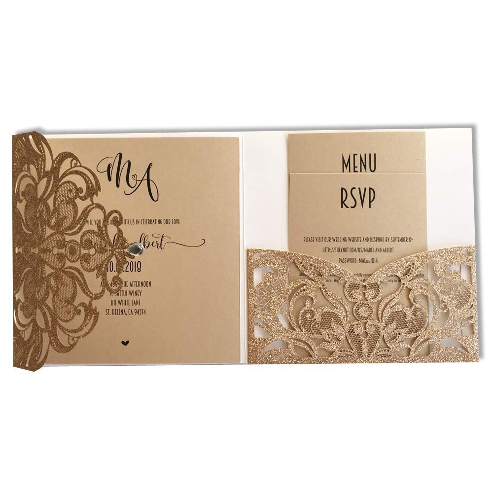 50Pcs Picky Bride Gold Glitter Wedding Invitations with RSVP Cards Luxury Wedding Cards - Set of 50pcs