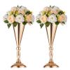 2 Pcs Set Metal Wedding Flower Trumpet Vase Stand, 14 inch Table Decorative Centerpiece Artificial Flower Arrangements for Anniversary Ceremony Party Birthday Event Aisle Home Decoration (Gold) view 1
