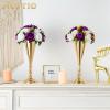 2 Pcs Set Metal Wedding Flower Trumpet Vase Stand, 14 inch Table Decorative Centerpiece Artificial Flower Arrangements for Anniversary Ceremony Party Birthday Event Aisle Home Decoration (Gold) view 2