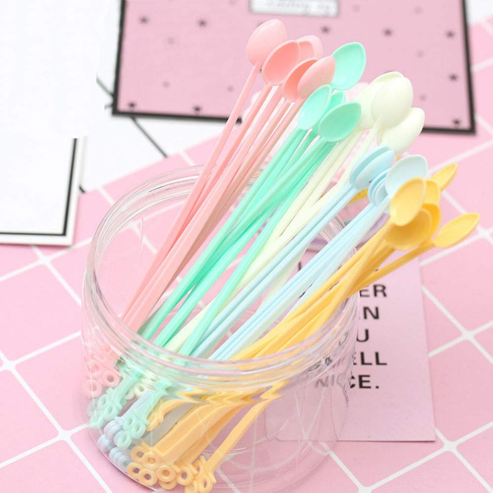 AKOAK 60 Pack 5inch Mini Food Grade Plastic Disposable Coffee Tea Beverage Stirrers Spoon Sticks Bar Tool