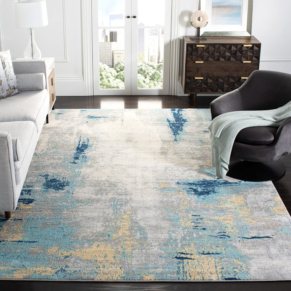 SAFAVIEH Area Rug 8x10 - Jasper Collection - Large - Grey & Gold, Modern Abstract Design, Non-Shedding & Easy Cleaning, Ideal for Living Room, Bedroom, Office, Dining Space (JSP101A)