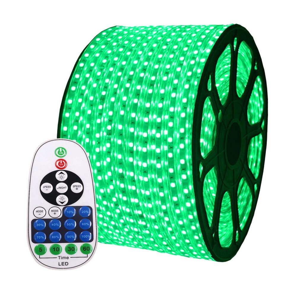 XUNATA 164ft Flexible LED Strip Lights, AC 110-120V 60 LEDs/M Dimmable Waterproof SMD 5050 LED Rope Light with Remote Controller for Party Home Decoration (Green)