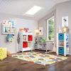 RiverRidge Kids Reading Nook and White Cubby Storage Bench with Comfy Cushioned Seat and Cubbies Toy Organizer, White With Gray Bins view 4