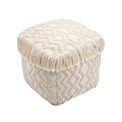 TOV Furniture Inca Geometric Square Fabric Pouf, 18", Natural