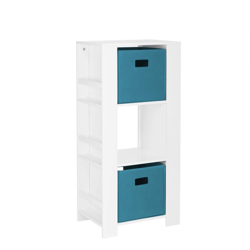 RiverRidge Book-Nook Tower Kids Bookshelf & Toy Storage Organizer with 3 Cubbies 2 Turquoise Folding Storage Bins and 6 Book Racks - Toy Organizer for Playrooms