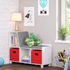 RiverRidge Kids Reading Nook and White Cubby Storage Bench with Comfy Cushioned Seat and Cubbies Toy Organizer, White With Red Bins view 2